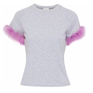 Cinq à Sept Feather Trim Gray T-Shirt